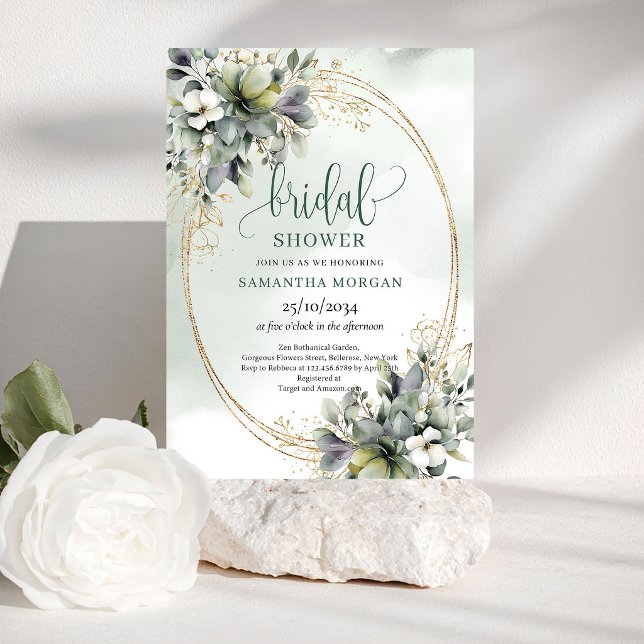Vattenfärg Dusty Green Bröllopsfestinladan Inbjudningar (Watercolor Dusty Green Bridal Shower Invitation)