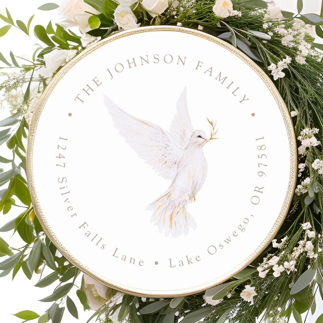 Vattenfärg Duva av Fred Returadress Runt Klistermärke (Skapare uppladdad)