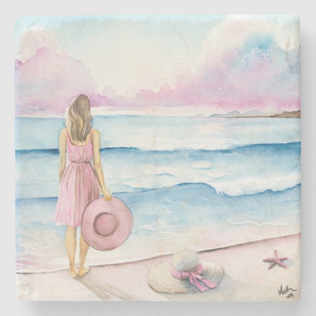 Vattenfärg efter Shoreline-unik Stenunderlägg (Framsidan)