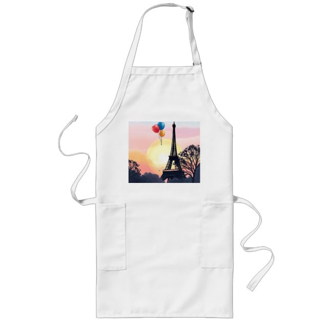 Vattenfärg Eiffel Torn med ballonger Långt Förkläde (Framsidan)