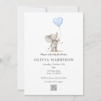 Vattenfärg Elefant Baby Shower Inbjudan