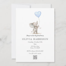 Vattenfärg Elefant Baby Shower Inbjudan