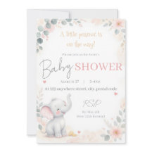 Vattenfärg Elefant Bebis Shower Inbjudan
