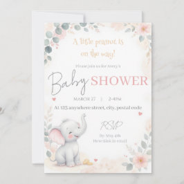 Vattenfärg Elefant Bebis Shower Inbjudan