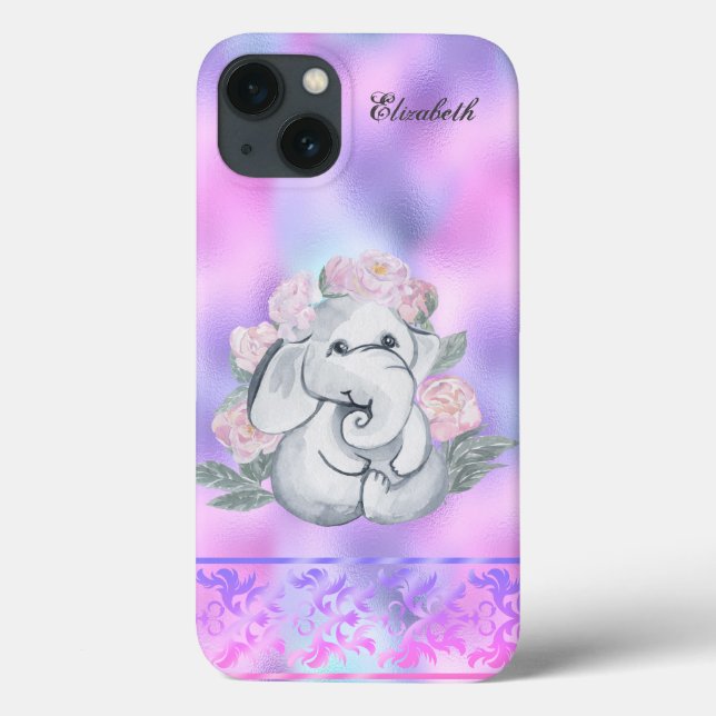 Vattenfärg Elefant Blommor Holografisk (Baksida)