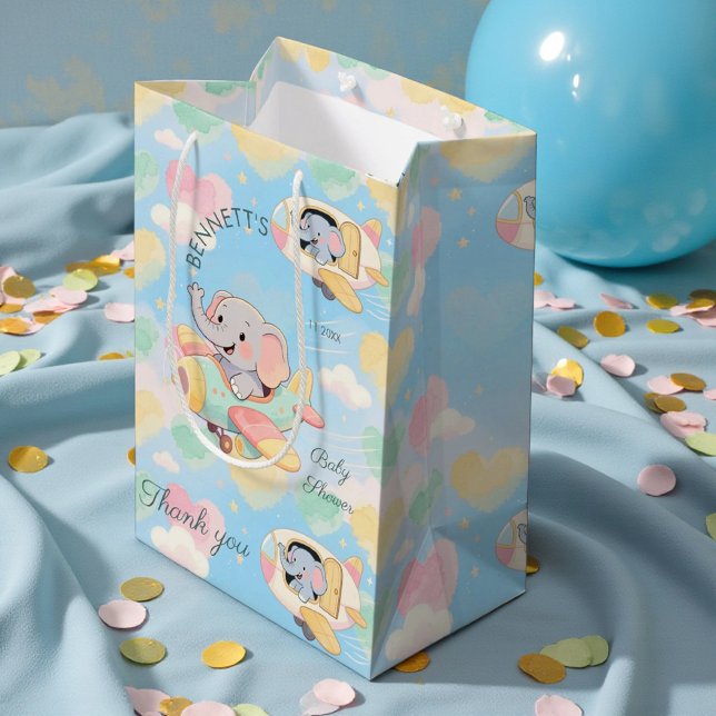 Vattenfärg Elefant Flygplan Baby Shower Presentpås (Skapare uppladdad)