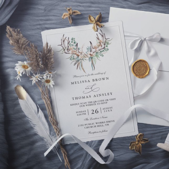 Vattenfärg Elegant Eukalyptus Boho QR-kod Bröllop Inbjudningar (Skapare uppladdad)