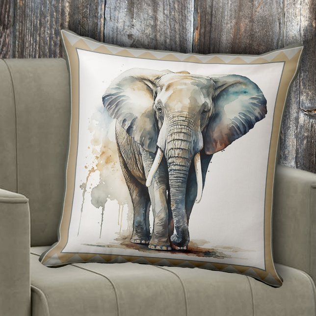 Vattenfärg Elephant Animal Art Kudde (Pillow featuring a watercolor design of an elephant. Great for anyone who loves animals)