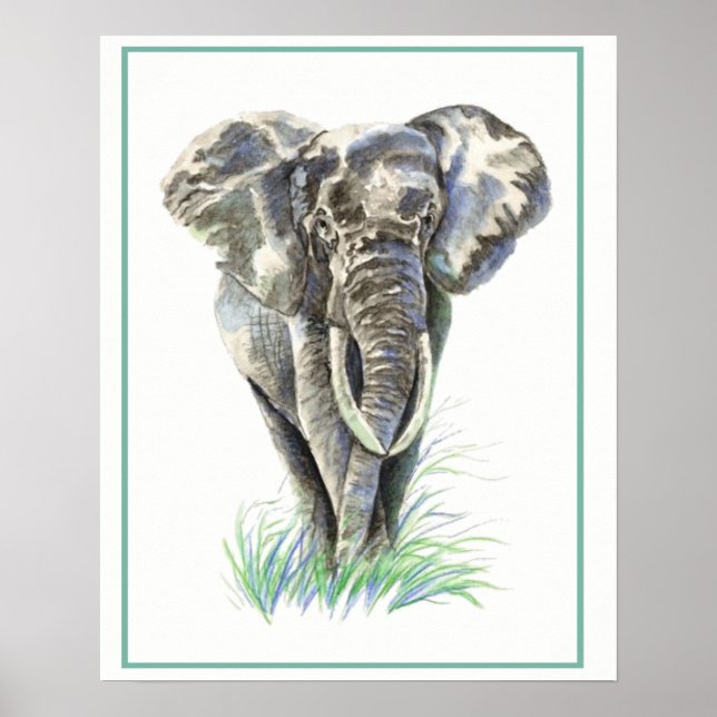 Vattenfärg Elephant Animal Nature Art Poster (Framsidan)