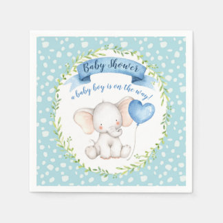 Vattenfärg Elephant Blue Baby Shower NAPKIN Pappersservett
