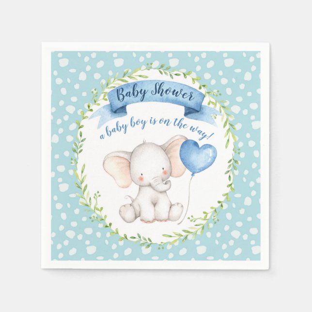 Vattenfärg Elephant Blue Baby Shower NAPKIN Pappersservett (Framsidan)