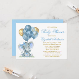 Vattenfärg Elephant Bow Ballower Blue Guld Inbjudningar