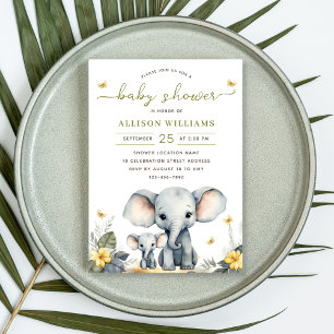Vattenfärg Elephant Gender Neutral Baby Shower Inbjudningar