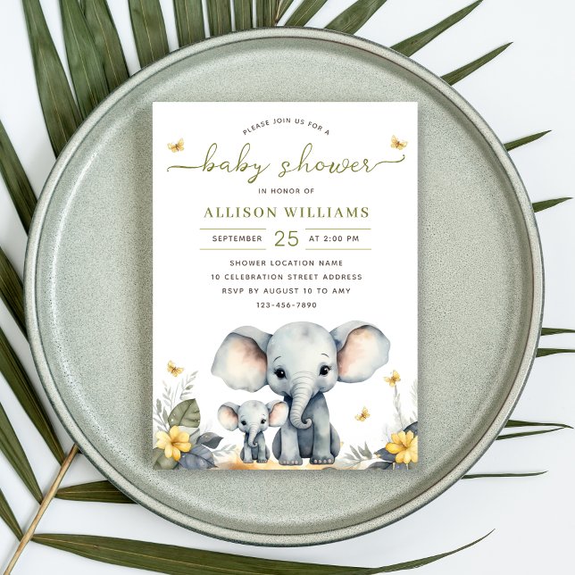 Vattenfärg Elephant Gender Neutral Baby Shower Inbjudningar (Skapare uppladdad)
