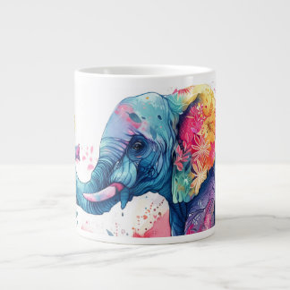Vattenfärg Elephant med blommor. Jumbo Mugg