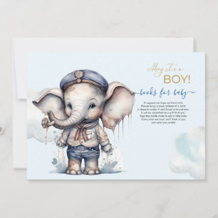 Vattenfärg Elephant nautiskt tema Bokar för baby Inbjudningar