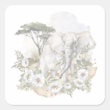 Vattenfärg Elephant & White Flowers Sticker