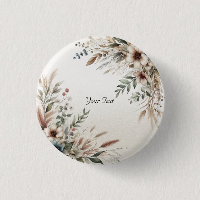 Vattenfärg Elfenbensblå Blommig Knapp (Framsida)