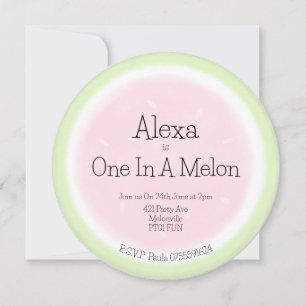 Vattenfärg en i en Melon Watermelon 1:a födelsedag Inbjudningar