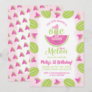 Vattenfärg En i Melon 1st First Birthday Rosa Inbjudningar