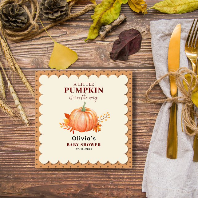 Vattenfärg en liten Pumpkin Cute Fall Baby Shower Pappersservett (pumpkin baby shower unique style with vintage charm fall autumn theme thanksgiving)