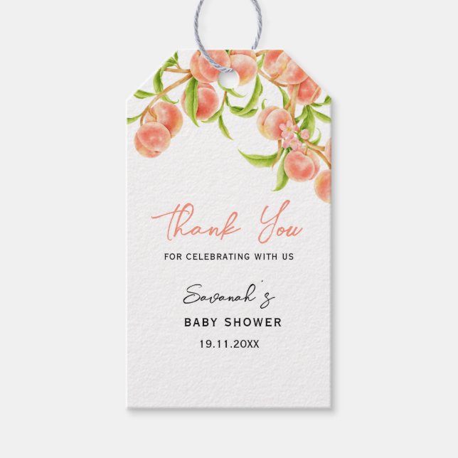 Vattenfärg en söt, liten persikofärgad babystövel presentetikett (Framsidan)