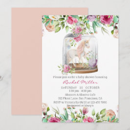 Vattenfärg Enhörning Blommig Baby Shower Inbjudningar