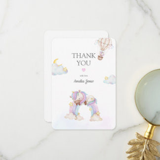 Vattenfärg Enhörning och regnbåge Baby Shower Tack Kort