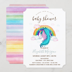 Vattenfärg Enhörning Regnbågsränder Baby Shower Inbjudningar