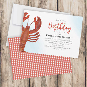 Vattenfärg enkel Birthday Red Lobster Coastal Inbjudningar