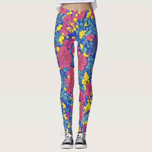 Vattenfärg Enkel Mönster-Blommigt LulaRoe Rosa Blu Leggings (Framsida)
