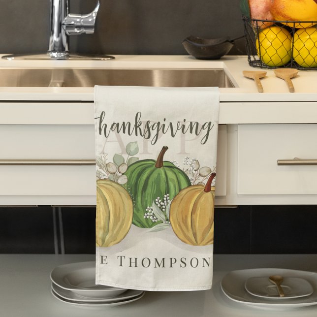 Vattenfärg Enkel Pumpkin Gourd Happy thanksgiving Kökshandduk (Fall Happy Thanksgiving gourds custom kitchen towel)