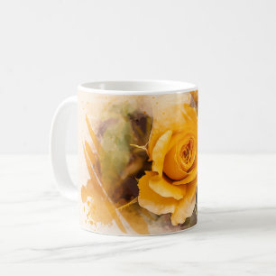 Vattenfärg, enkelt Gul ros Kaffemugg