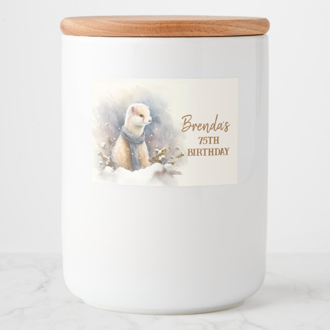 Vattenfärg Ermine med scarf - födelsedag Mat Etiketter (Framsida)