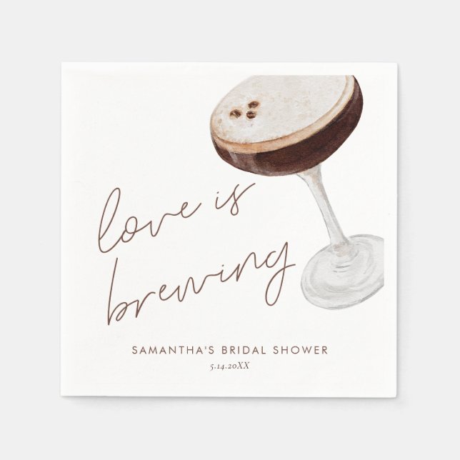 Vattenfärg Espresso Martini Bröllopsduschpresent Pappersservett (Framsidan)