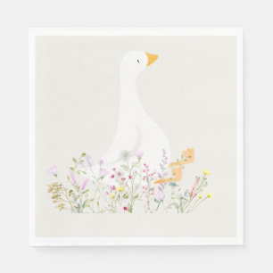 Vattenfärg Ett Fånig Goose Wildblomma 1:a födelsed Pappersservett