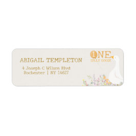 Vattenfärg Ett Fånig Goose Wildblomma 1:a födelsed Returadress Etikett