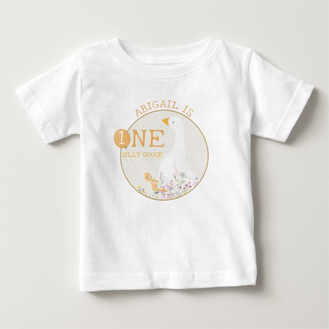 Vattenfärg Ett Fånig Goose Wildblomma 1:a födelsed T Shirt (Framsida)