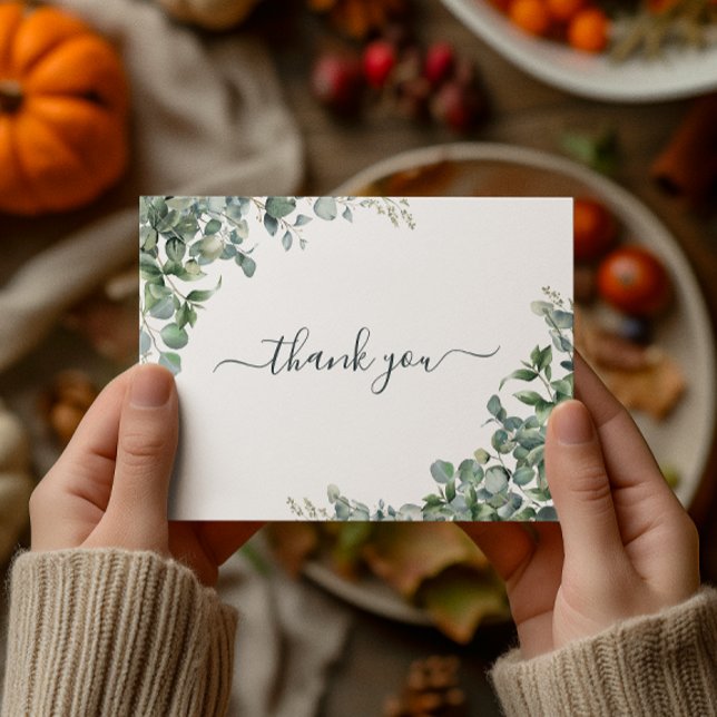 Vattenfärg Eucalyptus Baby Shower Tacksamhetskort Vykort (Watercolor Eucalyptus Bridal Shower Thank You Postcard)