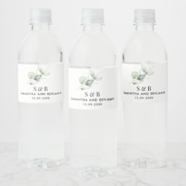 Vattenfärg Eucalyptus Botaniskt minimalt Bröllop Vattenflaskor Etikett