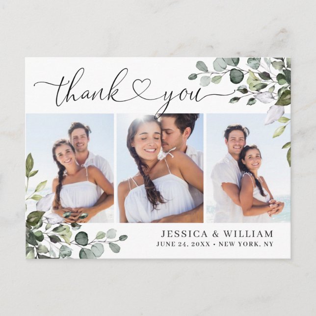 Vattenfärg Eucalyptus Bröllop 3 Photo Tack Vykort (Framsida)
