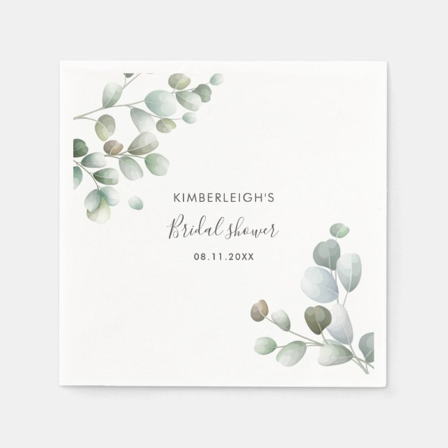 Vattenfärg Eucalyptus Bröllopsdusch Papper Pappersservett (Framsidan)