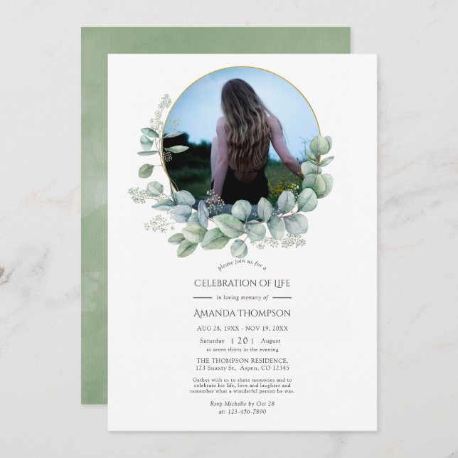 Vattenfärg Eucalyptus Firande i Life Photo Inbjudningar (Fram/baksida)