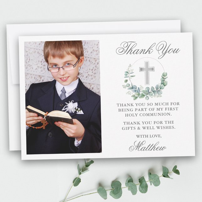 Vattenfärg Eucalyptus Första kommunen Silver Tack Kort (Customize to add text or more photos to back of card.)