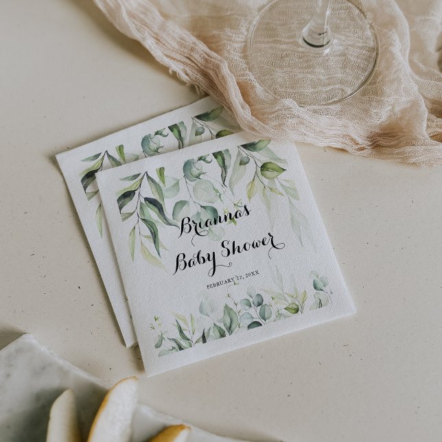 Vattenfärg Eucalyptus Greenery Baby Shower Napkins Pappersservett (Skapare uppladdad)