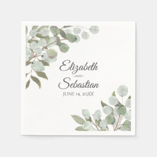 Vattenfärg Eucalyptus & Greenery Elegant bröllop Pappersservett