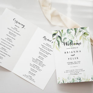 Vattenfärg Eucalyptus Greenery Foly Bröllop Program