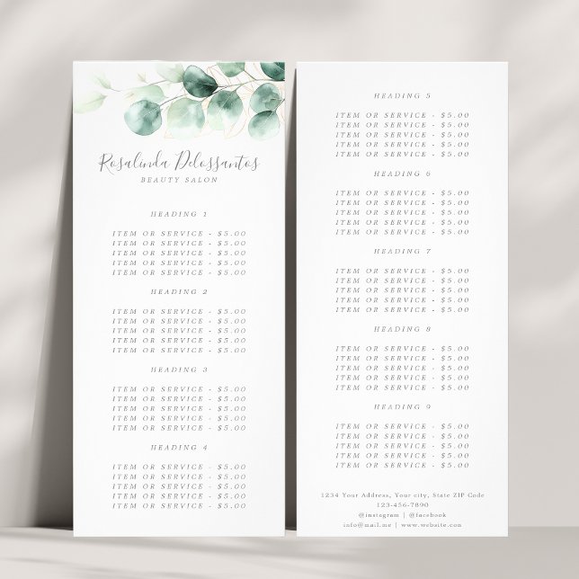 Vattenfärg Eucalyptus Greenery Guld Foliage Reklamkort (Watercolor Eucalyptus Greenery Gold Foliage Rack Card)
