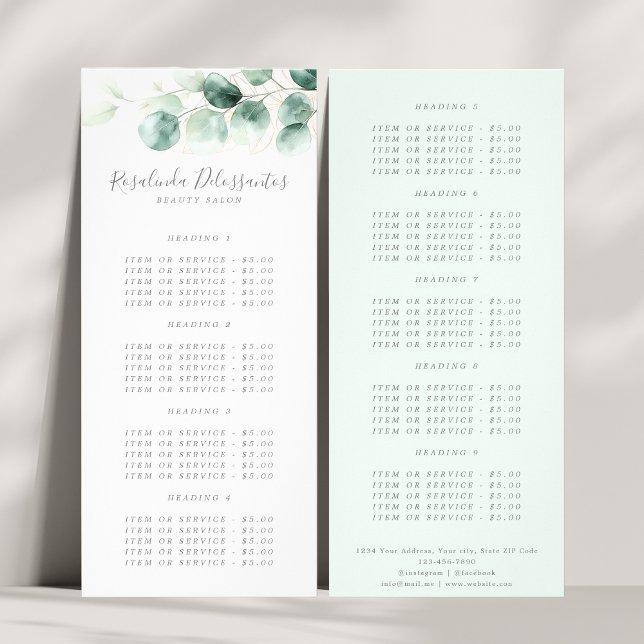 Vattenfärg Eucalyptus Greenery Guld Foliage Reklamkort (Watercolor Eucalyptus Greenery Gold Foliage Rack Card)