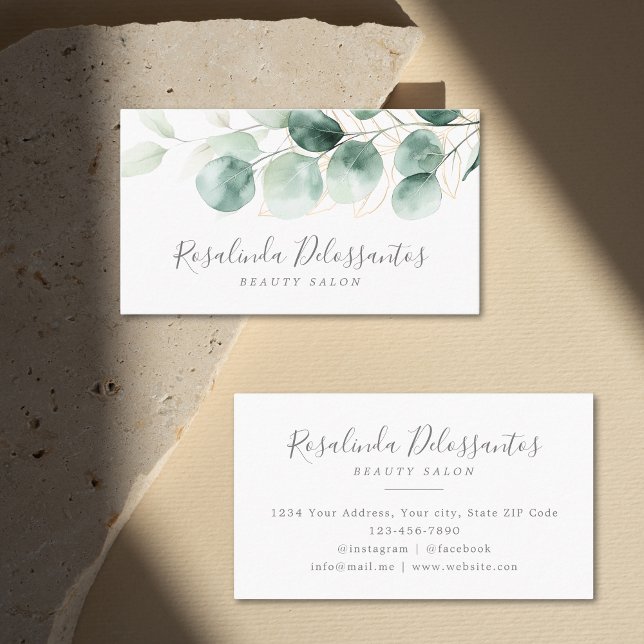 Vattenfärg Eucalyptus Greenery Guld Foliage Visitkort (Watercolor Eucalyptus Greenery Gold Foliage Business Card)